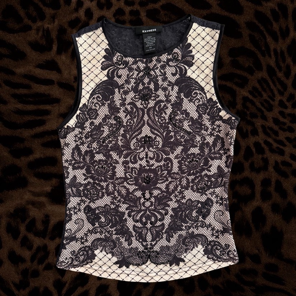 Y2K Delicate Express Black and Cream Lace Women's Top